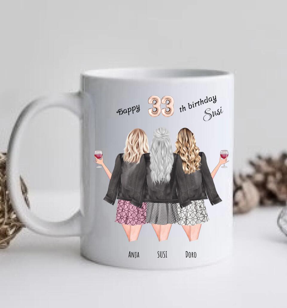 Beste Freundin Geschenk 33 Geburtstag mit Spruch | 3 Beste Freundinnen Tasse personalisiert - Geburtstagsgeschenk - Happy Birthday