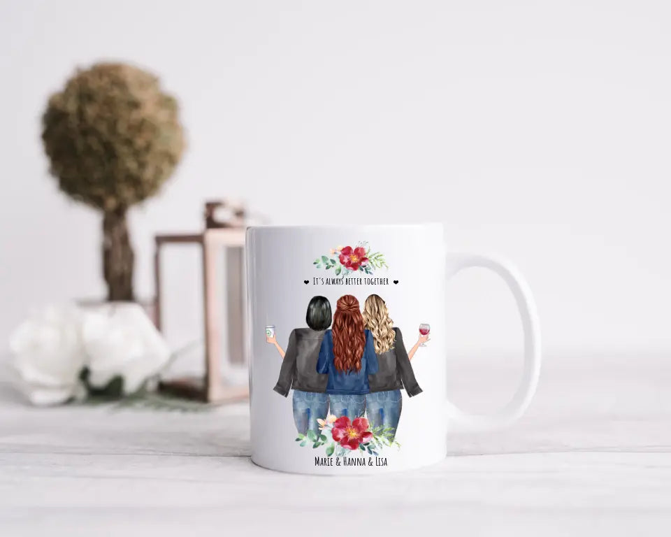 Personalisierte Tasse 3 Beste Freundinnen Geschenk Tasse Freundin, Tassendruck Geschenk Schwester, Weihnachtsgeschenk