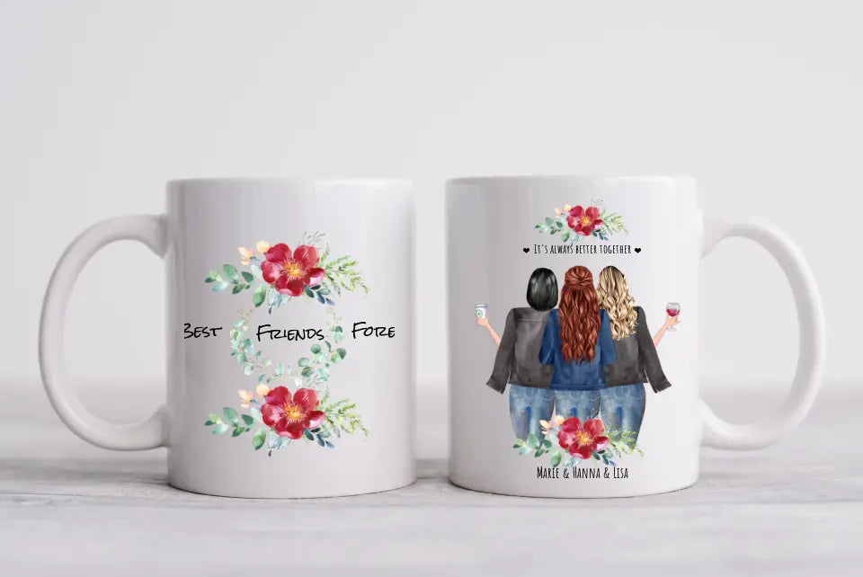 Personalisierte Tasse 3 Beste Freundinnen Geschenk Tasse Freundin, Tassendruck Geschenk Schwester, Weihnachtsgeschenk