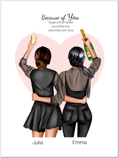 2 beste Freundinnen Poster personalisiertes Geschenk mit Spruch -  Geburtstagsgeschenk beste Freundin Bild