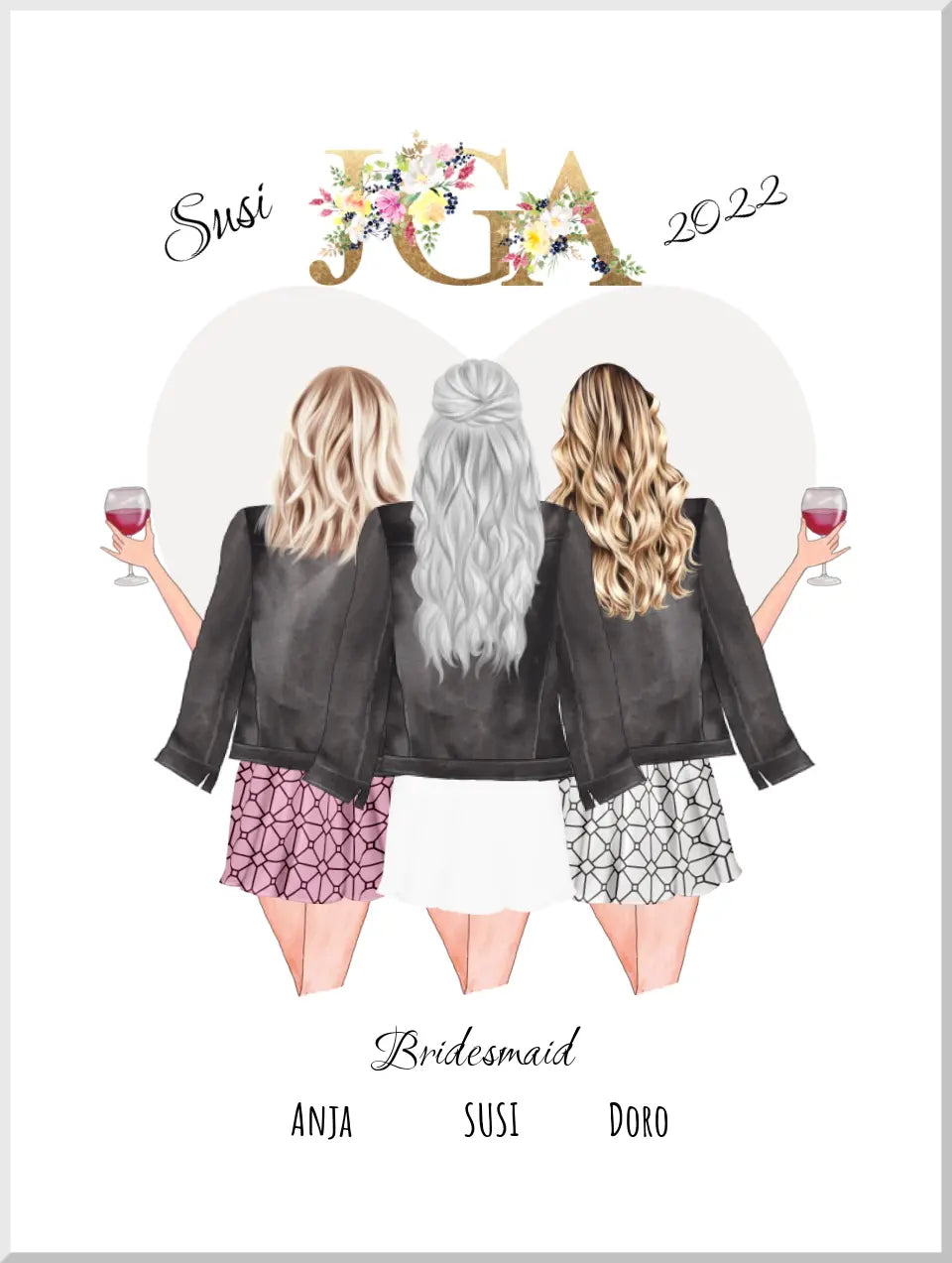 Junggesellinnenabschied Freundin Bild Geschenk Personalisiert, JGA Poster, Team Braut, Bridesmaid