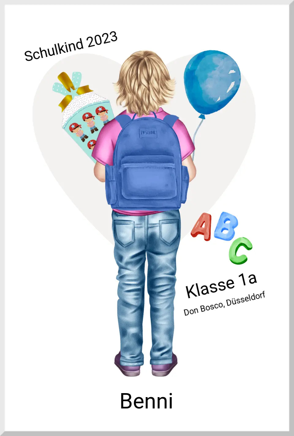 Erster Schultag 2023 - personalisiertes Poster Geschenk Jungen zur Einschulung