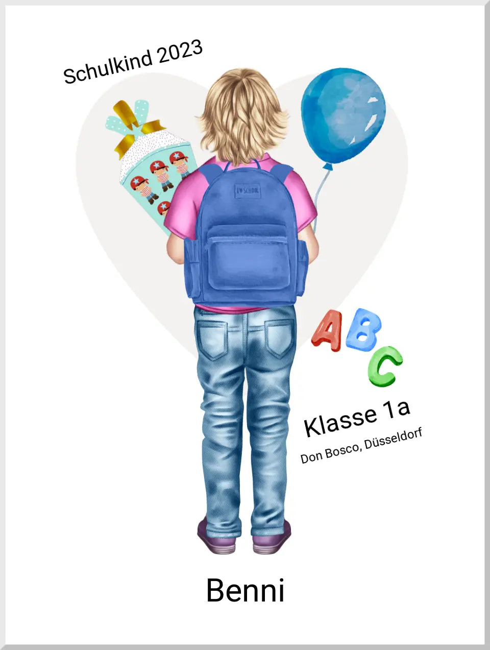 Erster Schultag 2023 - personalisiertes Poster Geschenk Jungen zur Einschulung