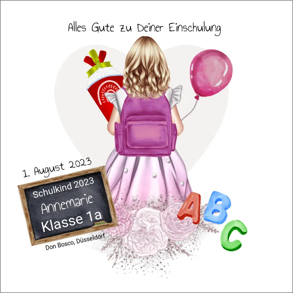 Einschulungsgeschenk Schulkind 2024 Mädchen | Schulgeginn Personalisiertes Poster Geschenk