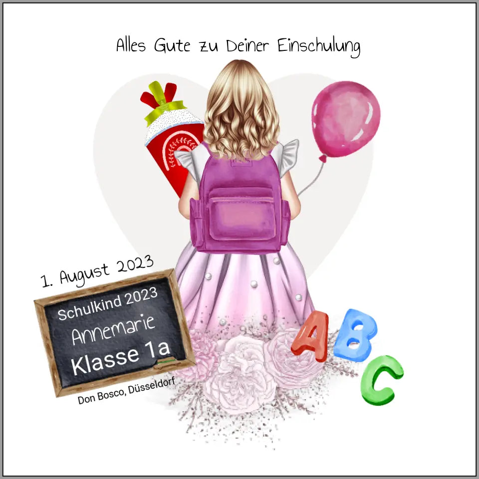 Einschulungsgeschenk Schulkind 2024 Mädchen | Schulgeginn Personalisiertes Poster Geschenk