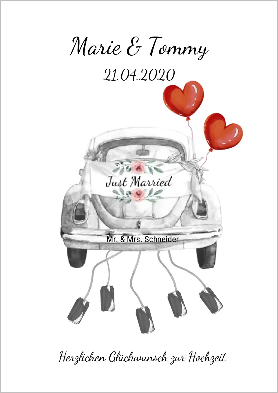 Weddingcar, Personalisiertes Geschenk, Auto Geldgeschenk zur Hochzeit, Hochzeitsgeschenk, Geld auf die Dosen anbringen