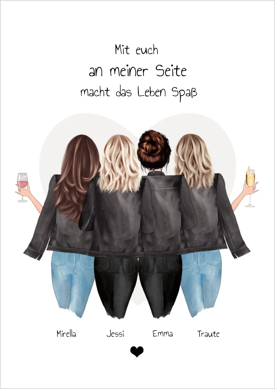 4 beste Freundinnen Poster Geschenk mit Spruch personalisiert - Beste Freundin Bild Geschenk - Best Friends Geschenkidee