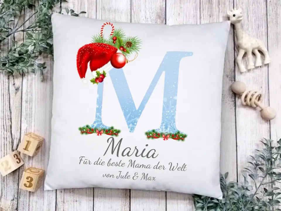 Weihnachtsgeschenk - Personalisiertes Kissen Geschenk - Monogramm Buchstabe -Lieblingsoma, Lieblingsopa, Lieblingsschwester, Mama, Papa, Babykissen