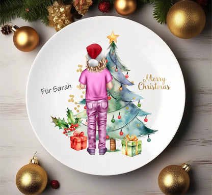 Personalisiertes Nikolausteller-Weihnachtsteller als Nikolausgeschenk, Weihnachtsgeschenk für Junge, Mädchen mit Name und Outfit