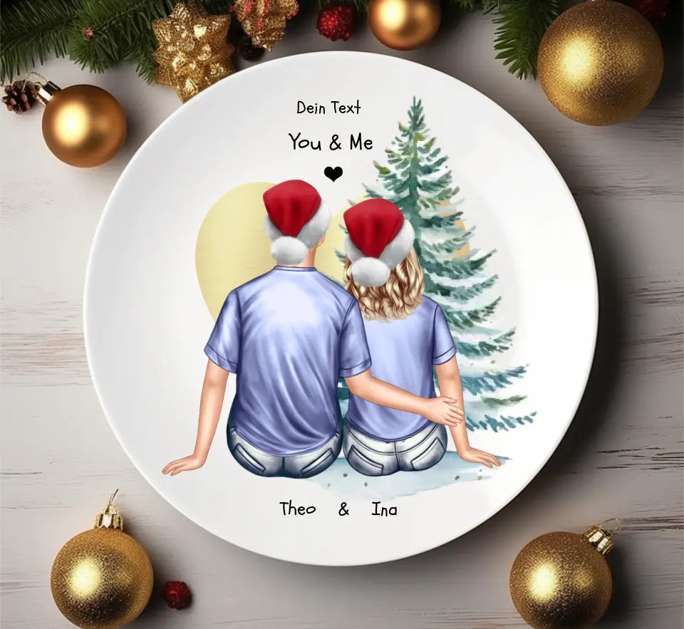 Adventsteller / Weihnachtsteller Weihnachtsgeschenk Partner, mit Paarbild Mann & Frau - Personalisiertes Nikolausgeschenk & Weihnachtsgeschenk