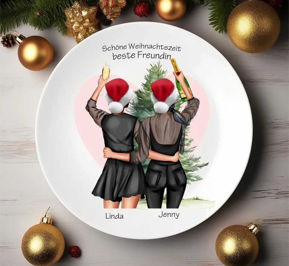 Nikolausgeschenk, Weihnachtsgeschenk Freundin, Adventsteller / Weihnachtsteller für die beste Freundin personalisiert mit Namen, Spruch und Kleidung