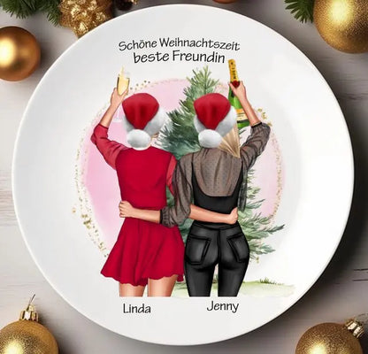 Nikolausgeschenk, Weihnachtsgeschenk Freundin, Adventsteller / Weihnachtsteller für die beste Freundin personalisiert mit Namen, Spruch und Kleidung