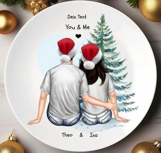 Adventsteller / Weihnachtsteller Weihnachtsgeschenk Partner, mit Paarbild Mann & Frau - Personalisiertes Nikolausgeschenk & Weihnachtsgeschenk