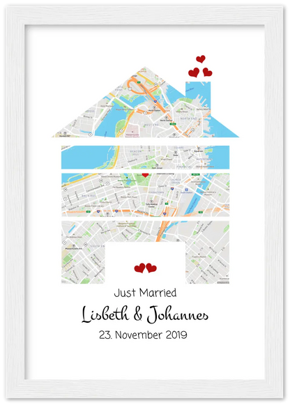 Personalisiertes Hochzeitsgeschenk - Poster im MAP-STYLE - Geschenkidee Hochzeit Herz - Hochzeitstaggeschenk - Valentinstaggeschenk