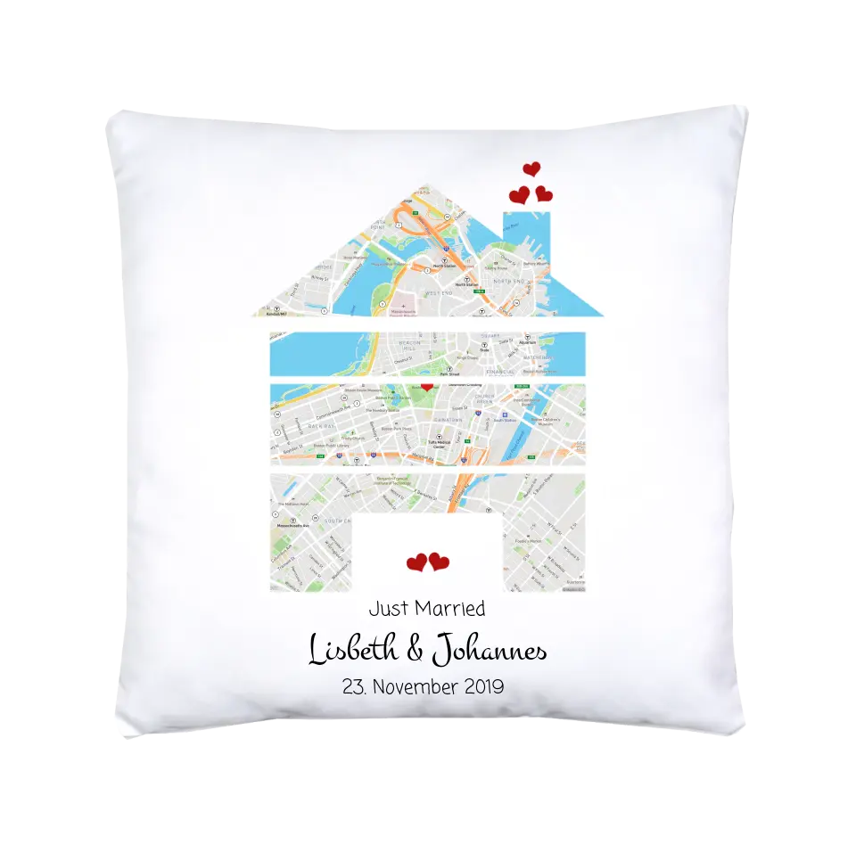 Hochzeitsgeschenk Just Married | Personalisierter Bettbezug Haus Motiv | Geschenk zur Hochzeit, Valentin, Liebe im Koordinaten Stadtkarte Design