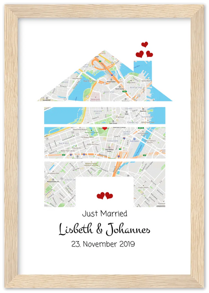 Personalisiertes Hochzeitsgeschenk - Poster im MAP-STYLE - Geschenkidee Hochzeit Herz - Hochzeitstaggeschenk - Valentinstaggeschenk