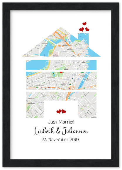 Personalisiertes Hochzeitsgeschenk - Poster im MAP-STYLE - Geschenkidee Hochzeit Herz - Hochzeitstaggeschenk - Valentinstaggeschenk