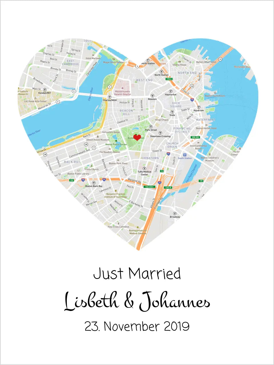 Wo alles begann - Herz personalisiertes Hochzeitsgeschenk - Landkarte, Städteposter Geschenkidee Hochzeit, Jahrestag, Valentinstag