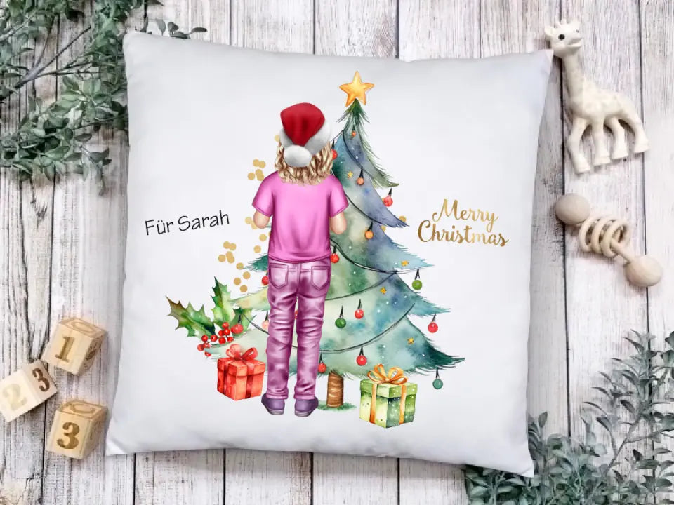 Weihnachtsgeschenk personalisiertes Geschenk kuscheliges Kissen für Kinder mit namen, Kleidung, Frisur uns Wunschtext