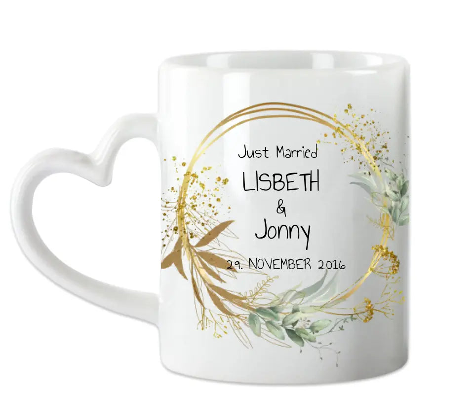 Personalisierte Hochzeitstasse Hochzeitsgeschenk Blumenkranz Brautpaar, Kaffeebecher - Geschenk Hochzeit