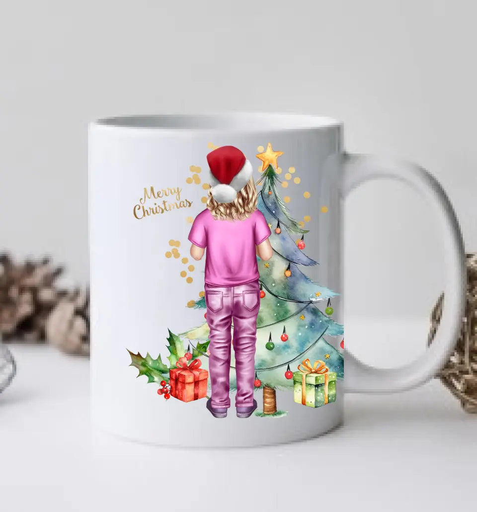 Weihnachtsgeschenk personalisierte Weihnachtstasse für Kinden mit Namen und Outfit gestaltbar