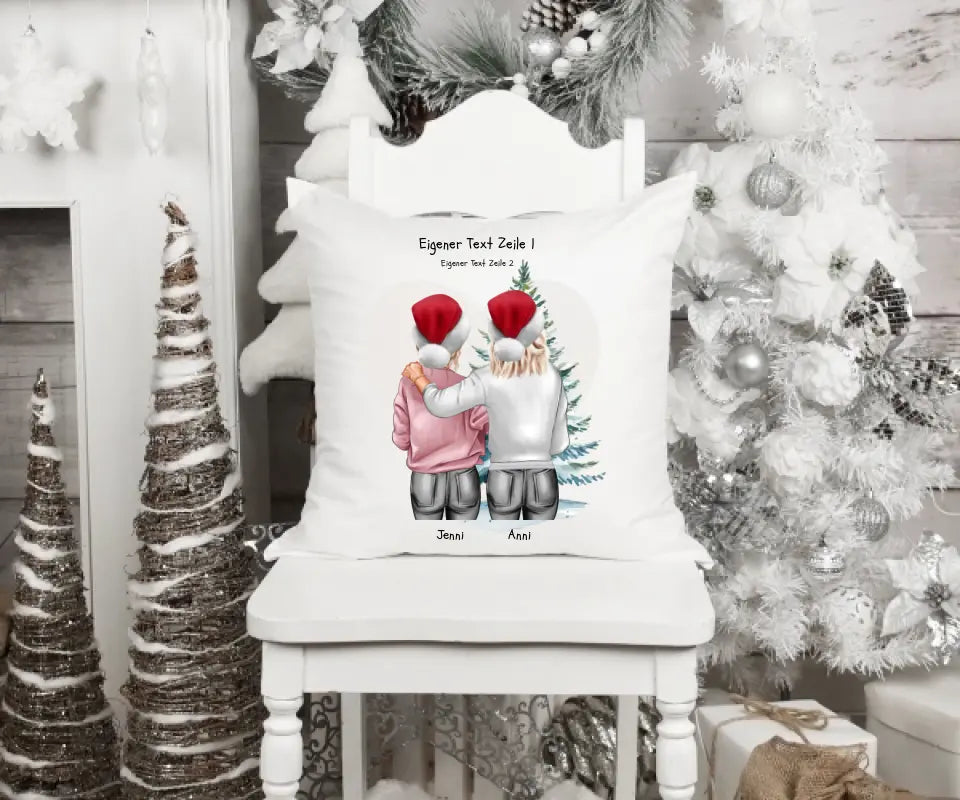 Weihnachtsgeschenk für Geschwister, Freundin personalisiertes Kissen kleine Schwester, großer Schwester, Mama Tochter Geschenk mit Namen und Wunschtext