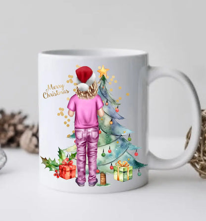 Personalisiertes Weihnachtsgeschenk Tasse / Teller Junge, Mädchen mit Name und Outfit