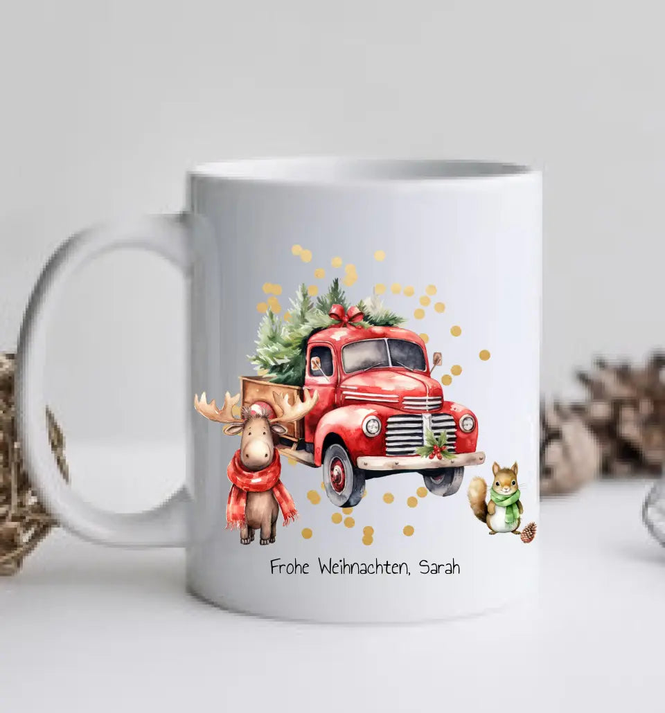 Personalisiertes Weihnachtsgeschenk Tasse / Teller Junge, Mädchen mit Name und Outfit