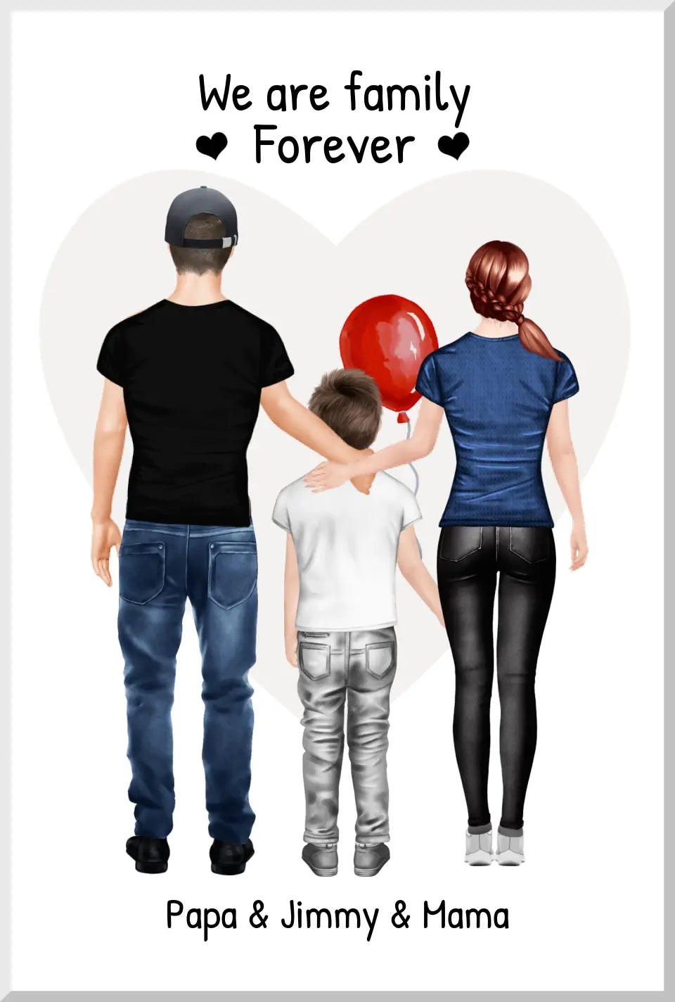 Personalisiertes Poster Geschenk Familie - Familienbild mit 1 Kind - Personalisiertes Familienportrait - We are family