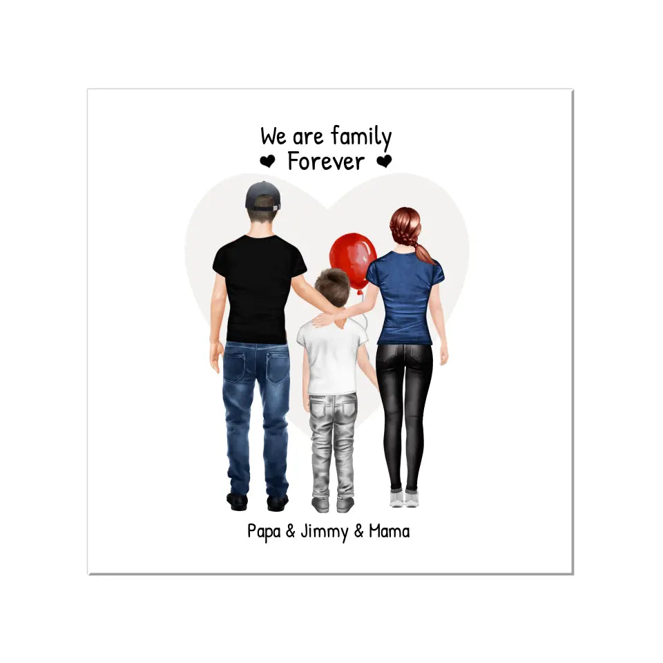 Personalisiertes Poster Geschenk Familie - Familienbild mit 1 Kind - Personalisiertes Familienportrait - We are family