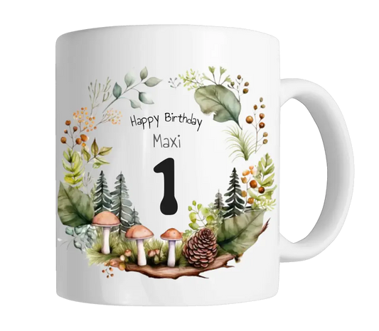 Kindertasse Wald, Natur, Personalisierte Tasse Geschenk, Geburtstagstasse mit Namen und Text