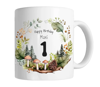 Kindertasse Wald, Natur, Personalisierte Tasse Geschenk, Geburtstagstasse mit Namen und Text