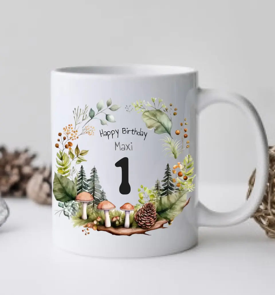 Kindertasse Wald, Natur, Personalisierte Tasse Geschenk, Geburtstagstasse mit Namen und Text