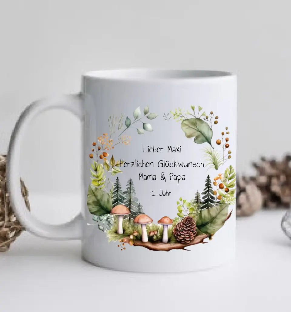 Kindertasse Wald, Natur, Personalisierte Tasse Geschenk, Geburtstagstasse mit Namen und Text