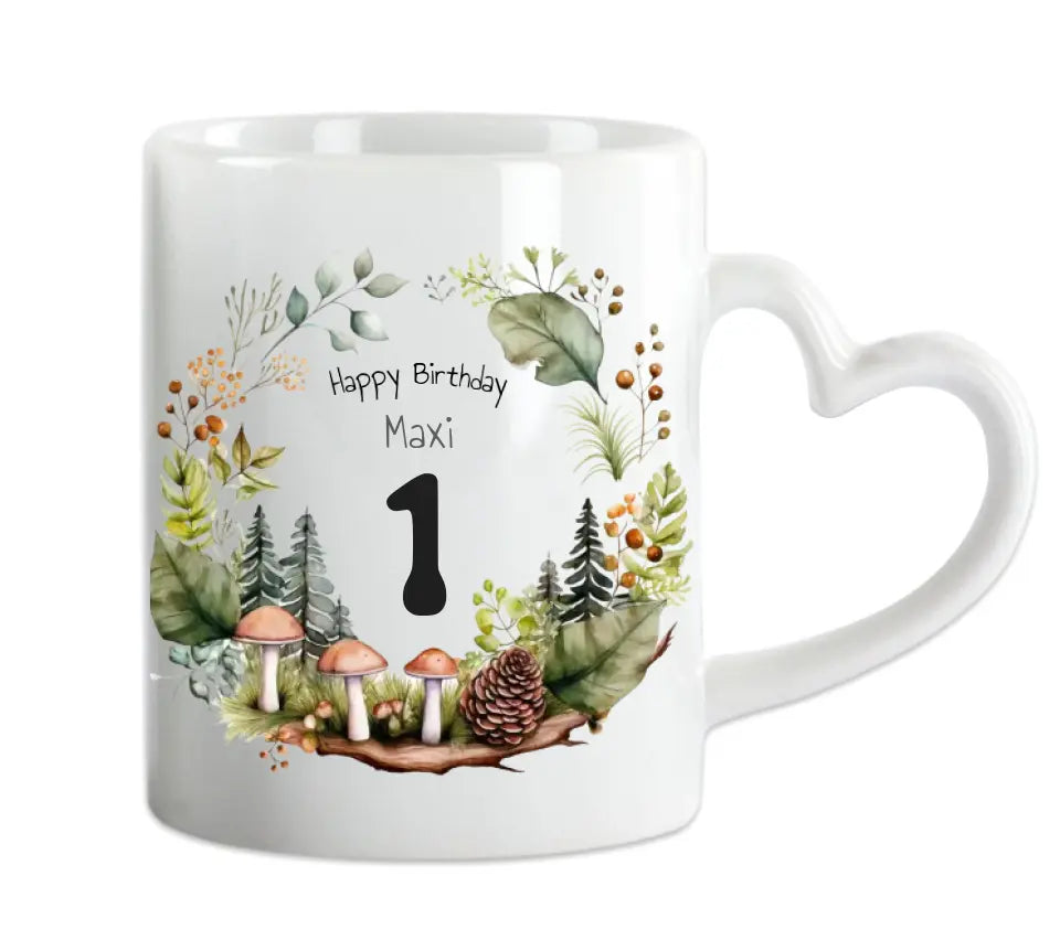 Kindertasse Wald, Natur, Personalisierte Tasse Geschenk, Geburtstagstasse mit Namen und Text