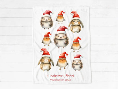 Personalisiertes kuschelige Weihnachtsdecke als Weihnachtsgeschenk für Babys und Kleinkinder Babydecke, Kinderdecke Waldtiere