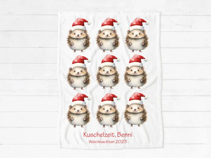 Personalisiertes kuschelige Weihnachtsdecke als Weihnachtsgeschenk für Babys und Kleinkinder Babydecke, Kinderdecke Weihnachtsigel