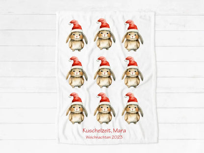 Personalisiertes Kuscheldecke Weihnachtsdecke als Weihnachtsgeschenk für Babys und Kleinkinder Babydecke, Kinderdecke Weihnachtshäschen