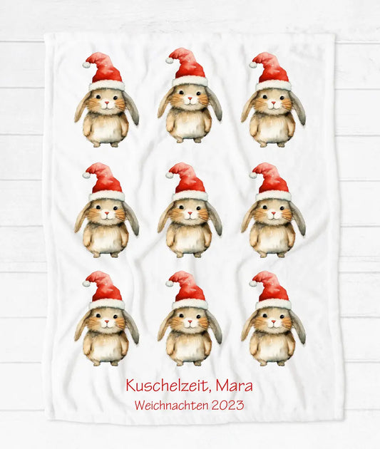 Personalisiertes Kuscheldecke Weihnachtsdecke als Weihnachtsgeschenk für Babys und Kleinkinder Babydecke, Kinderdecke Weihnachtshäschen