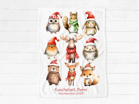 Kuschelige Kinderdecke - Weihnachtsdecke als Weihnachtsgeschenk für Babys und Kleinkinder Babydecke, Kuscheldecke Waldtiere