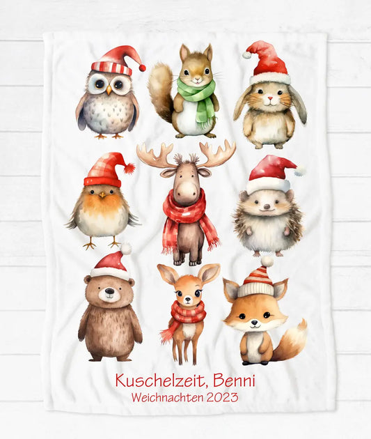 Personalisiertes kuschelige Weihnachtsdecke als Weihnachtsgeschenk für Babys und Kleinkinder Babydecke, Kuscheldecke Kinderdecke Waldtiere