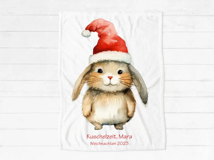 Personalisiertes kuschelige Weihnachtsdecke als Weihnachtsgeschenk für Babys und Kleinkinder Babydecke, Kinderdecke Häschen