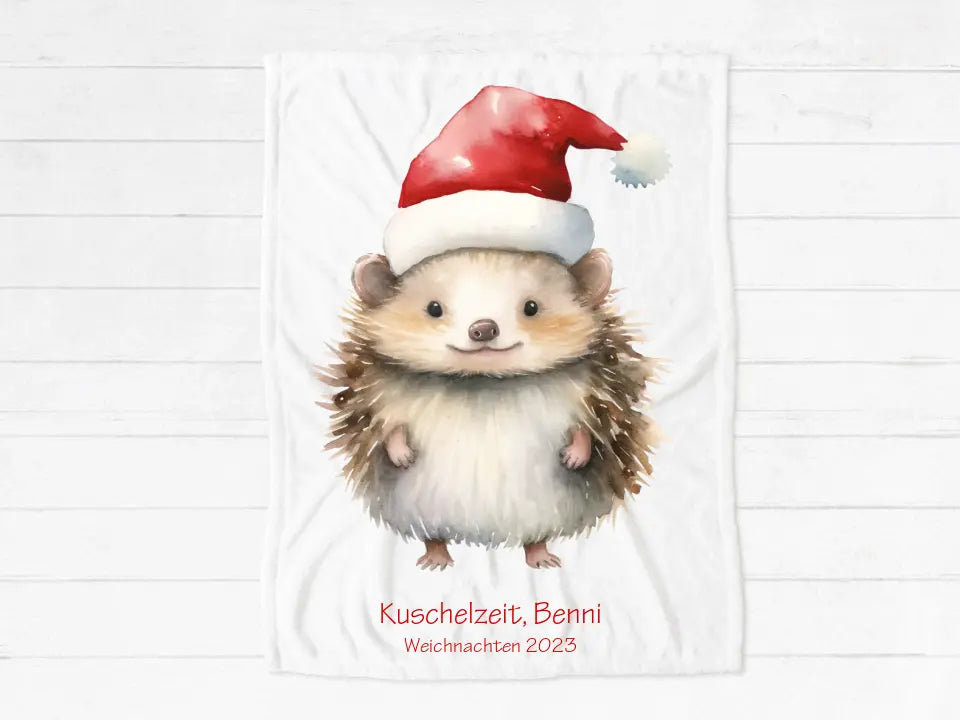 Personalisiertes kuschelige Weihnachtsdecke als Weihnachtsgeschenk für Babys und Kleinkinder Babydecke, Kinderdecke Igel