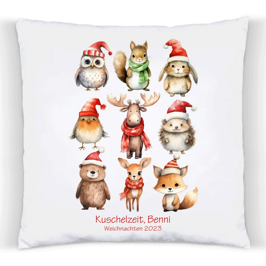 Weihnachtsgeschenk personalisiertes Geschenk kuscheliges Kissen mit Tannen Waldtieren für Kinder mit Namen und Wunschtext 9 Waldtiere