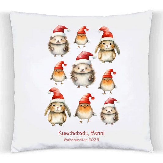 Weihnachtsgeschenk personalisiertes Geschenk kuscheliges Kissen mit Tannen Waldtieren für Kinder mit Namen und Wunschtext 3 Waldtiere