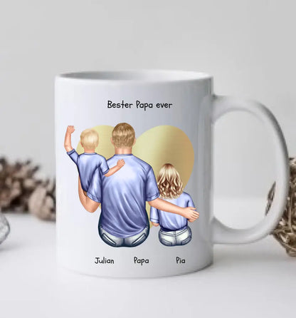 Personalisierte Tasse Familie mit 2 Kindern - Geschenk Vatertag - Geschenk Muttertag - Papa Geburtstagsgeschenk - Mama Geburtstagsgeschenk