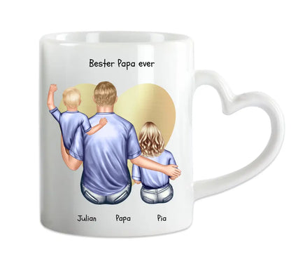 Personalisierte Tasse Familie mit 2 Kindern - Geschenk Vatertag - Geschenk Muttertag - Papa Geburtstagsgeschenk - Mama Geburtstagsgeschenk