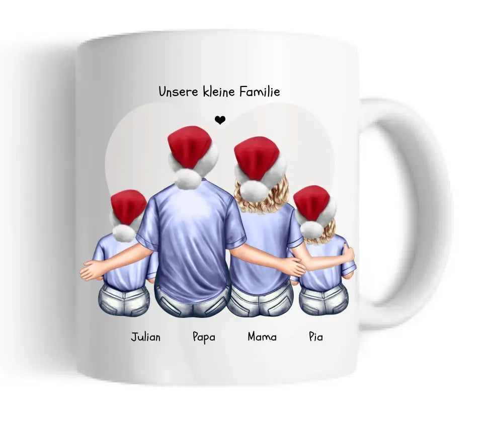 Personalisierte Tasse Familie mit 2 Kindern - Nikolausgeschenk, Weihnachtstasse personalisiertes Weihnachtsgeschenk Kaffeebecher