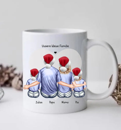 Personalisierte Tasse Familie mit 2 Kindern - Nikolausgeschenk, Weihnachtstasse personalisiertes Weihnachtsgeschenk Kaffeebecher