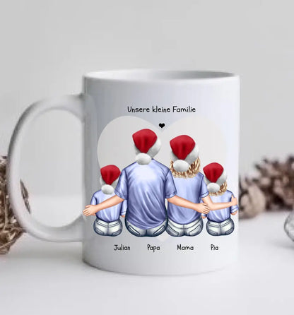 Personalisierte Tasse Familie mit 2 Kindern - Nikolausgeschenk, Weihnachtstasse personalisiertes Weihnachtsgeschenk Kaffeebecher